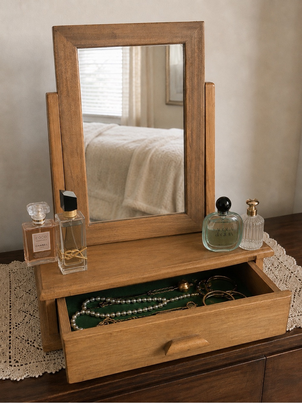 Vintage Wooden Tabletop Vanity Mirror